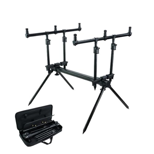 3-Rod Carp Fishing Rod Pod Set with Telescopic Bank Sticks & Adjustable Buzz Bars