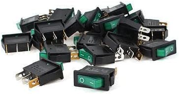 SPST 3 Pin Panel Mount Rocker Switch AC 250V 10A 125V 15A 25 Pack | Green light SPST rocker switch, 3-pin, AC 250V/10A 125V/15A, panel mount, 25pcs.