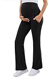 PACBREEZE Women's Maternity Flare Pants, Lounge Casual Pajamas Pants, Stretchy Bootcut Pregnancy Pants, S-XXL(Black, X-Large)