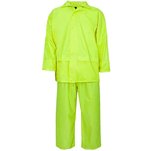 Plain Rainsuit 2 Piece Set Unisex Hooded Puddle Rain Suit Jacket & Trousers Waterproof PVC Workwear Rain Wear Size S-4XL (Plain Yellow, 3XL)