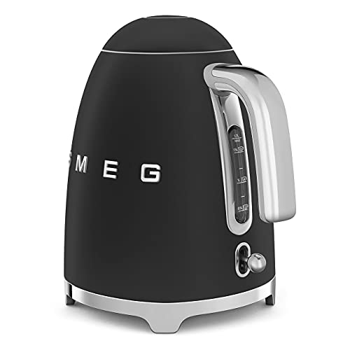 Image of SMEG KLF03 Electric Kettle 1.7L (7 Cup), Retro Hot Water Boiler for Tea & Coffee, Fast Boiling, Auto Shut-Off, Soft Open Lid, 360 Swivel Base Countertop Kettle - Matte Black