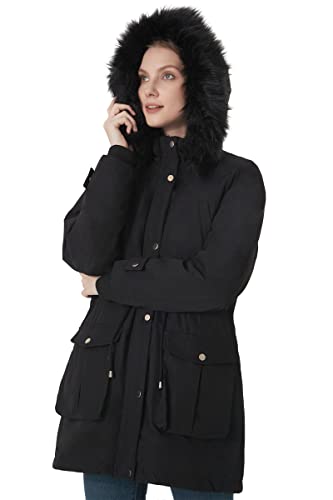 Royal Matrix Women's Parka Coat Warm Jacket For Spring Fleece Lined Long Winter Coat With Hood (Black, Medium) #TOP2