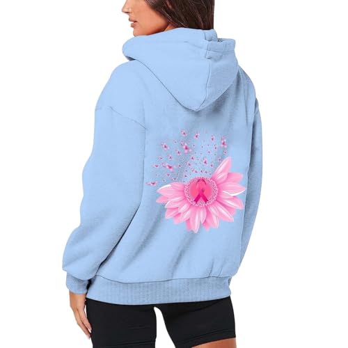 Sweat Octobre Rose Femme à Capuche Polaire et Cordon de Serrage Vestes Roses Lutte Cancer