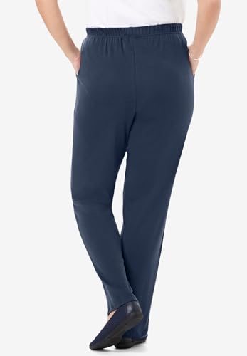 Woman Within Plus Size Womens Plus-Size 7-Day Knit Straight-Leg Pull-On Pants - 1X, Navy2