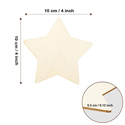 50PCS Unfinished Blank Wood Pieces, 4 Inch Natural Wooden Cutouts Ornaments for DIY Crafts Projects and Christmas Party Wedding Decoration(Star Shape)
