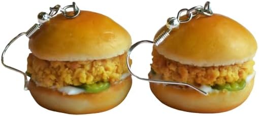 Fried Chicken Sandwich Dangle Earrings, Polymer Clay Mini Food Jewelry