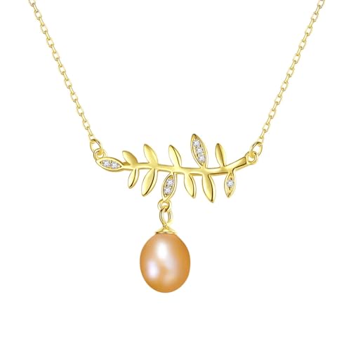 Collier feuille pour femmes en argent sterling 925 avec pendentif perle véritable suspendue