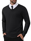 CRYSULLY Mens V Neck Pullover Sweaters Ribbed Knit Long Sleeve Solid Dress Sweater Casual Fall Winter Undershirt Black L