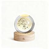 MICROBRIGHT 3D Moon Crystal Ball, Globes Present Glass Sphere with Wooden Base, Crystal Display Sculpture Home Decor Crafts for Women Friends