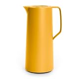 Emsa N41708 Motiva Isolierkanne, Quick Press Verschluss, 12 h Heiß, 24 h Kalt, Glaskolben, Made In Germany, Nordisches Design, Gelb, 1 Liter, Senfgelb