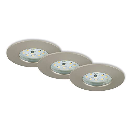 Briloner Leuchten 7204-032 LED Einbauleuchte, Einbaustrahler, LED Strahler, Spots, Deckenstrahler, Deckenspot, Lampen Wohnzimmer, led einbaustrahler 230v, Deckeneinbauleuchten, 5 Watt, 400 Lumen, Badezimmer / Bad geeignet IP44, energiesparend, 3er Set, rund, matt-nickel
