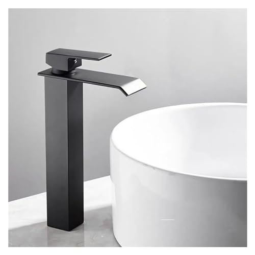 Grifo de lavabo de diseño cuadrado negro mate con efecto cascada premium 3