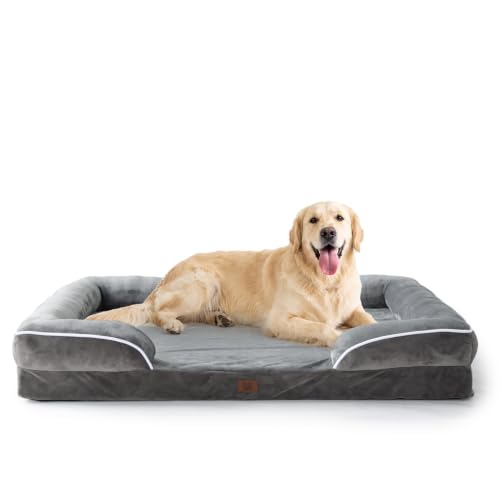 Image of EGOHOME Orthopedic Extra Large Dog Bed with Gel Memory Foam Grey 44x32x6.5 | Dog Couch Waterproof Pet Sofa with Removable Washable Cover, Non-Slip Bottom,Indoor & Road Trip, CertiPUR-US PetsBed