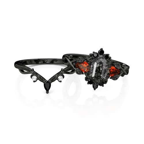 Image of Jeulia Gothic Black Engagement Ring Set 925 Sterling Silver