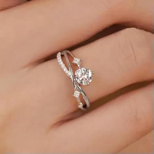 Unique Women 925 Silver Filled Wedding Rings Cubic Zirconia Jewelry Size 6-10-8-Silver2