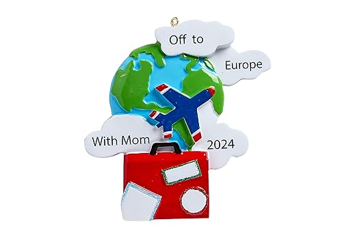 World Traveler Christmas Ornament 2025 Personalized Airplane, Suitcase, and Globe