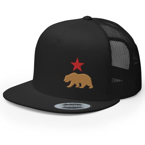 RIVEMUG California Beach Surfer Hat Everyday Love Surfing Hat Flat Bill High Crown Trucker Snapback Hat Mesh Baseball Beach Surf Cap for Men and Women Black