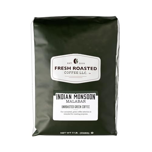 Fresh Roasted Coffee, Unroasted Indian Monsoon Malabar, Kosher, 5 Pound