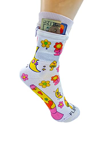 Image of Zipper Sock Wallet - Cotton & Polyester Zipper Socks with Pockets - Fits shoe size 6-13