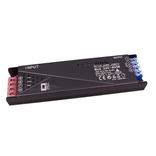 Alimentatore Trasformatore 24V 400W, Dimmerabile con Pulsante NO (10-100%), Memoria e Spegnimento Soft, 2 Uscita Per Striscia Led, Push Dimmer Integrato, Funzione Deviatore e Invertitore, 212×56×27mm