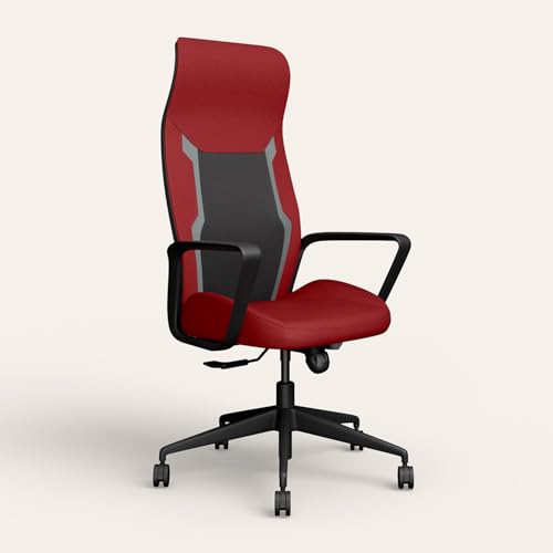 Image of Interio by Godrej Tecno High Back Fabric Ergonomic Gaming Chair (Red) 1-Year Warranty, Fixed Armrest, Adjustable Lumbar and Height
