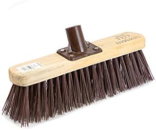 Newman and Cole 12" Wooden Broom Head with Synthetic Hard PVC Bristle - Replacement Broom Head for Outdoor Garden Floor Yard Brush Sweeping - Wood Brush Sweeper Head Fitted Fixing Bracket Connector