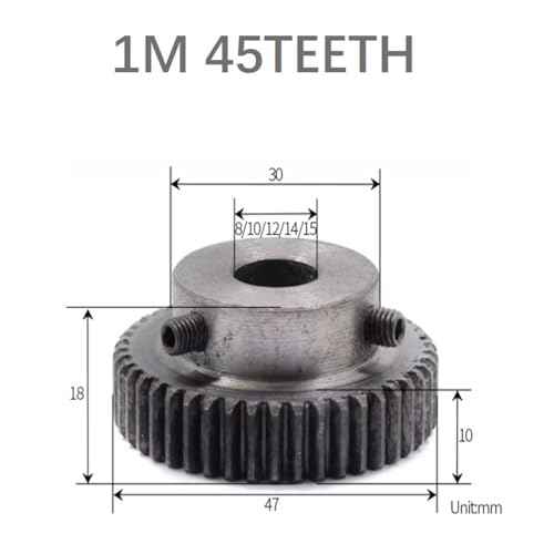 Engranaje recto de 45 dientes M1 con diámetro interior de 8mm en pack de 7 piezas 2