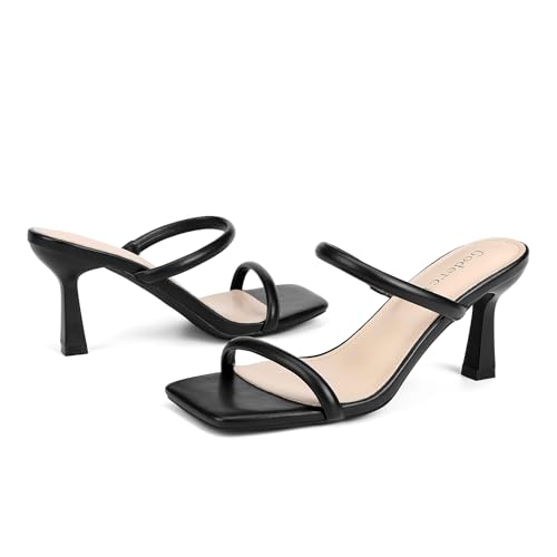 Image of Goderci Women's Two Straps Kitten Heel Sandals | 3 inch Kitten Heel, Fashion Square Open Toe, Slip On Summer Mules, for Party, Wedding, Daily