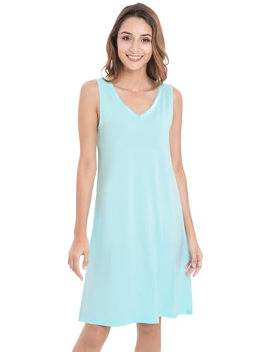 WiWi Camisón para mujer, refrescante, sin mangas, cuello en V, camiseta, talla grande, pijama, vestido S-4X, A-aqua, XL