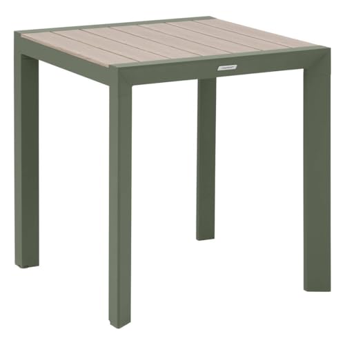 Hespéride - Table de Jardin évasion Effet Bois Lin et Vert Laurier 2 Places Lates en Aluminium