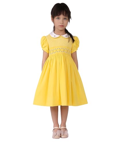 Girls Vintage Easter Smocked Yellow Clothes Kid Toddler Holiday Summer Dresses Size 2 3 4 5 6 7 8 9 10 12