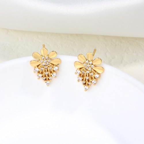 LOMISS BRINCO FLOR FOLHEADO A OURO 18K ZIRCÔNIA CRAVEJADA (Dourado)