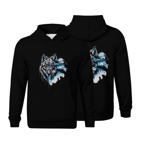 Kids Watercolor Wolf Boys Girls Lightweight Kangaroo Pocket Fleece Hoodies