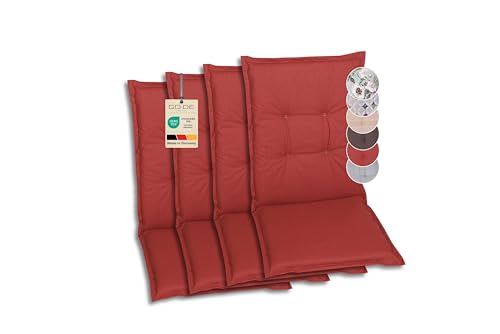 GO-DE Textil Bequeme und attraktive Polsterauflagen für Mittellehner-Gartenstühle (4er-Set Raute rot Mittellehner)