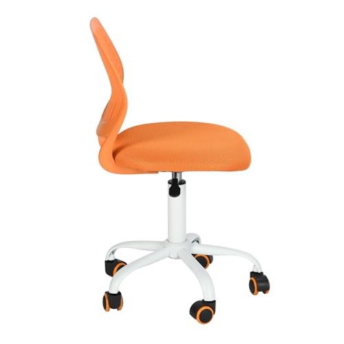 FurnitureR Kompakter Klassenstuhl, ergonomischer Sitz für Schule, Rückenlehne aus atmungsaktivem Netzgewebe, höhenverstellbar, Zeichenzimmerstuhl für Kinder, leicht zu verschieben, 360 °, Orange