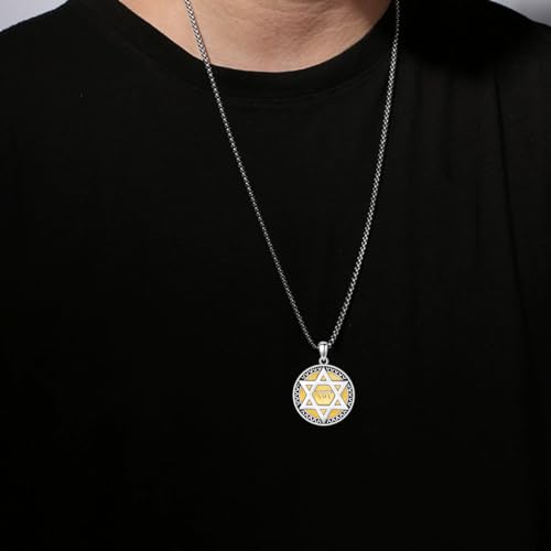 Star of David Pendant Necklace 925 Sterling Silver Jewish Jewelry Gift for Men Women Silver Gold Black (01-Star of David & Yahweh 01)2