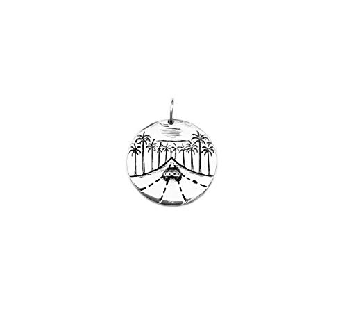 Médaille Sunset Road en argent massif : bijou artisanal gravé de haute joaillerie
