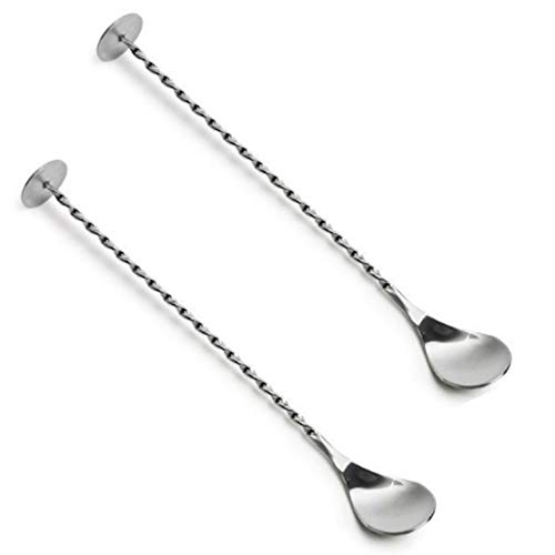 2pcs Acciaio Inox Cucchiaio per Miscelare con Professionale per mescolare Cocktail con Motivo a Spirale, Cocktail Bar Cucchiaini da Cocktail Cocktail Spoon - Argento
