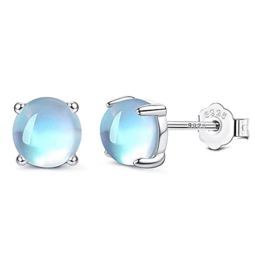 Chriscoco 925 Argent Boucle Doreille Pierre Lune Pour Femme Avec Cœur et étoile Rondes en Pierre Lune Minuscules Petites Boucles d'Oreilles à Tige Pour Oreille Sensible Hypoallergénique Cover