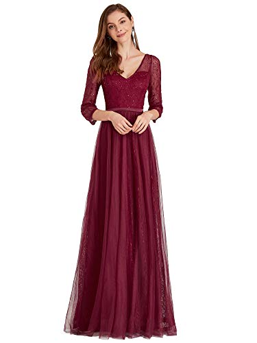 Ever-Pretty Women s See-Through Floral Lace Dress Wedding Guest Dress for Women Burgundy US6