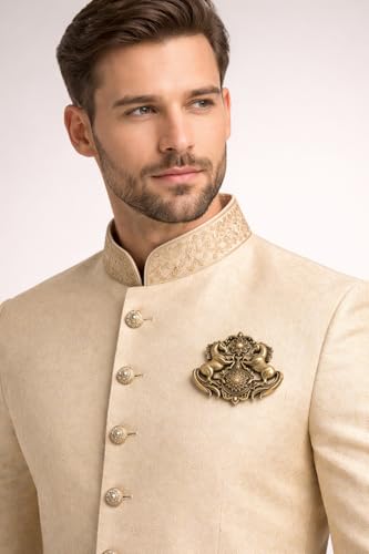 Image of Antique Gold Brooch Pin for Men Women Vintage Saree Blazer Coat Lapel Fashion Jewellery