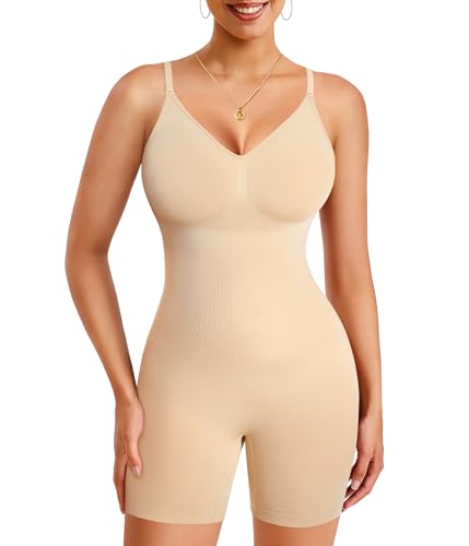Gotoly Shapewear Bodysuit for Women Tummy Control Seamless Full Body Shaper V-Neck Waist Trainer Body Suit(Beige,3X-Large-4X-Large)