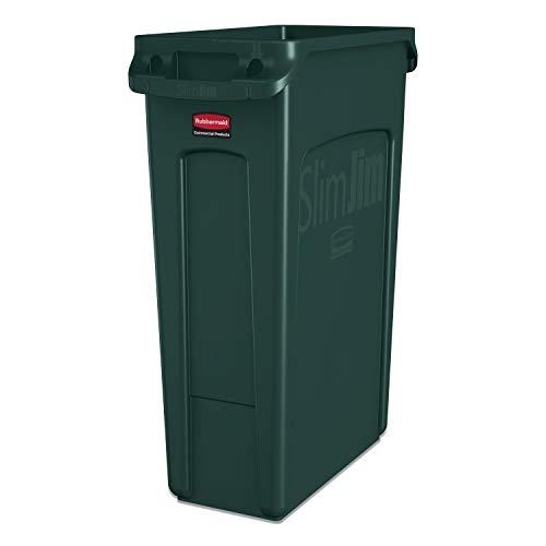 Rubbermaid Commercial Products Slim Jim Trash/Garbage Can with Venting Channels, 23-Gallon, Green, for Kitchen/Office/Workspace