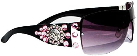 Elusive Cowgirl Women's Rhinestone Crystal Metal Concho Sunglasses Black Frame
