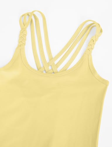 Image of Kids Girls Undershirts Sleeveless Criss Cross Back Tank Top Solid Cami Camisoles 3 Pack Stretch Comfort Vest Black White Yellow 4-5T
