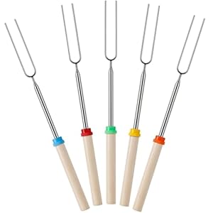 5 Pack Marshmallow Toasting Forks Kit, Extendable Stainless Steel Smores Sticks for Fire Pit, BBQ and Campfire, Outdoor Campfire Accessories for Roasting Marshmallows and Hot Dogs