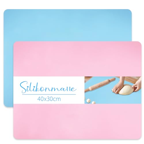 Silikonmatte, 2 Stück Bastelunterlage Kinder, Rutschfeste Knetunterlage Malunterlage Platzset Tischunterlage für Kinder Basteln, Epoxidharz Handwerk (Blau+Rosa, 40x30CM)