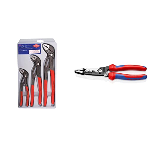 KNIPEX Tools - 3 Piece Cobra Pliers Set (7, 10, & 12) (002006US1) & 72 8 Forged Wire Stripper, 8-Inch