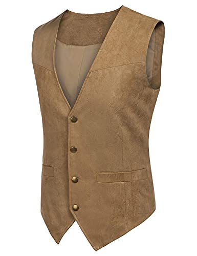 Coofandy Men's Casual Suede Leather Suit Vests Western Vest Jacket Slim Fit Vest Waistcoat For Men #TOP1