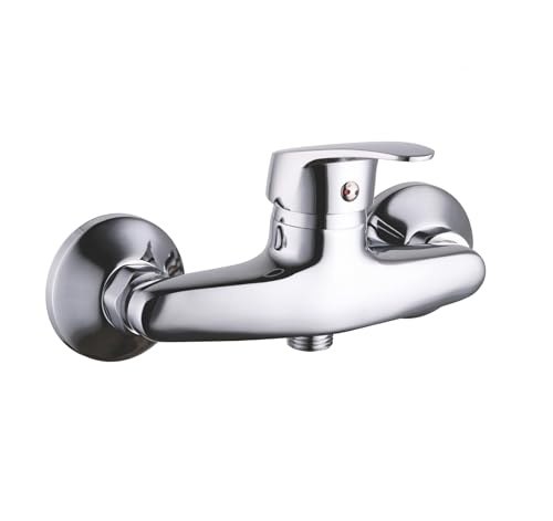 INGUZ | Grifo Ducha con Alcachofa de Mano | Con Cartucho Cerámico 35mm, Incluye Flexible | Grifo de Pared con Mezclador Monomando | Grifo Baño con Soporte Ducha Pared y Manguera Extensible, Cromo